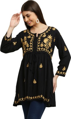 FAWOMENT Party Embroidered Women Black Top