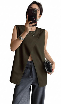 Zilcon Casual Solid Women Dark Green Top