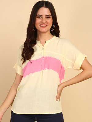 maaesa Casual Color Block Women Pink Top