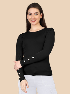 LADY SHOPI Casual Solid Women Black Top