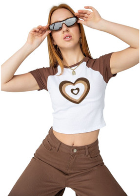 ADIXUS Casual Graphic Print Women Brown, White Top