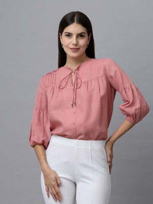 PURYS Casual Solid Women Pink Top