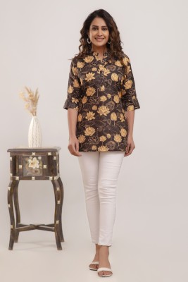 Vomira Casual Printed Women Brown, Yellow Top