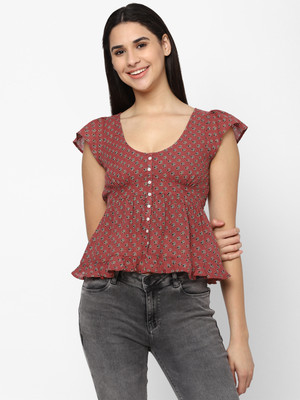 American Eagle Outfitters Casual Floral Print Women Red Top