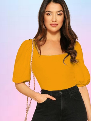 Dream Beauty Fashion Casual Solid Women Yellow Top