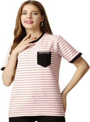 french crown Casual Striped Women Beige, Black Top