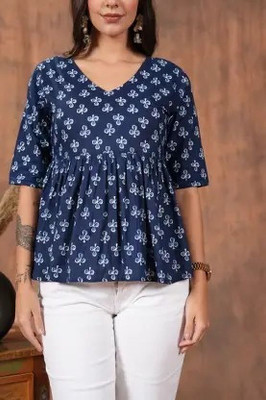 ARZOO Women Printed Anarkali Kurta(Blue)