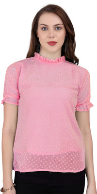 Moda Rapido Casual Solid Women Pink Top