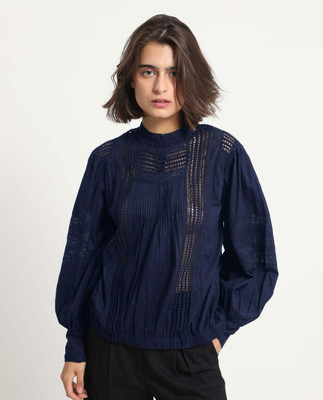 RAREISM Party Solid Women Blue Top