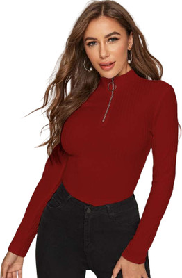 CRAMPLE Casual Solid Women Red Top