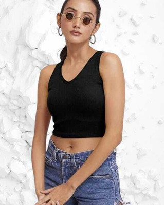 AVERYFINDS Casual Solid Women Black Top