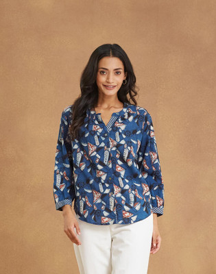 Fabindia Casual Printed Women Blue Top