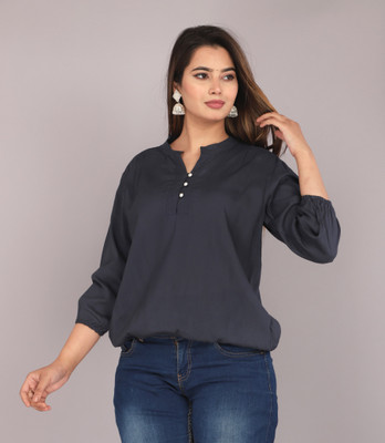Himanc Enterprises Casual Solid Women Grey Top