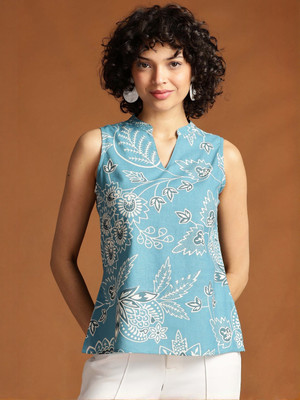 ANOUK Casual Floral Print Women Light Blue Top