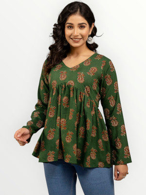 RIYA CREATIONS Casual Solid Women Green Top