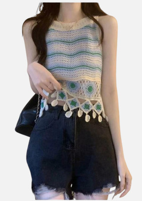 Epicedesigns Casual Self Design Women Blue Top