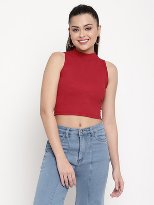 Sugathari Casual Solid Women Maroon Top