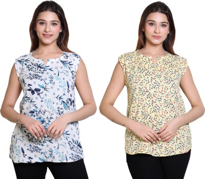 Varenyam Casual Printed Women Dark Blue Top