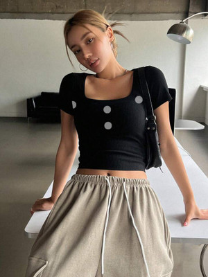Sollobell Casual Self Design Women Black Top
