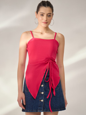 PANIT Casual Solid Women Red Top
