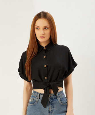 ANVI Be Yourself Casual Solid Women Green Top