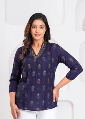 SAAR SUMRAN Casual Printed Women Blue Top