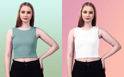 LILASTEX Casual Self Design Women Green, White Top