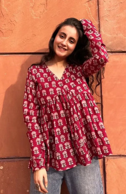 nirmit Casual Printed Women Maroon Top