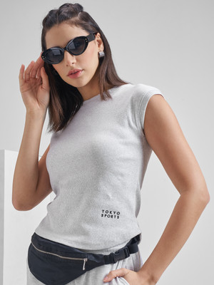 Tokyo Talkies Casual Solid Women Grey Top