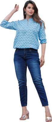 Pittra4ever Casual Printed Women Blue Top