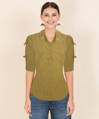 GO.4.IT Casual Solid Women Light Green Top