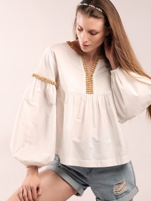 VERO MODA Casual Solid Women White Top