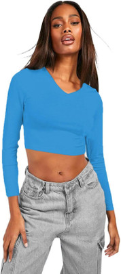 THE BLAZZE Casual Solid Women Light Blue Top