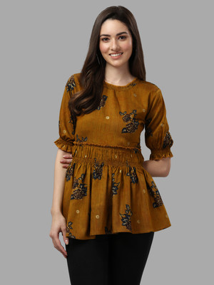 DERIFA Casual Printed Women Brown Top