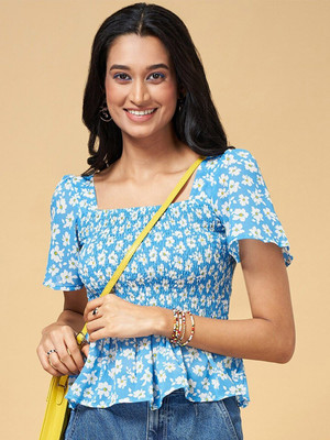 Sahajanand etp Casual Floral Print Women Light Blue Top