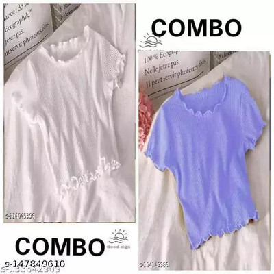 GLOWIC Casual Solid Women White, Purple Top