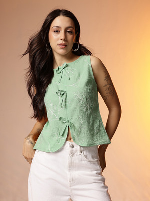 CORSICA Casual Self Design Women Green Top