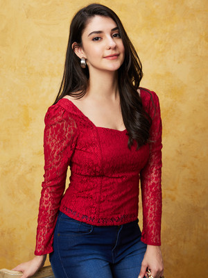 Globus Casual Self Design Women Red Top