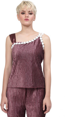 LELA Party Striped Women Purple Top