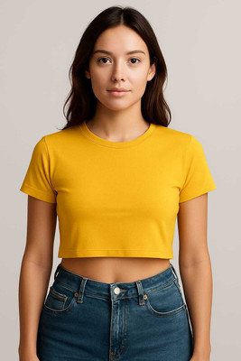 ALSUN Casual Solid Women Yellow Top