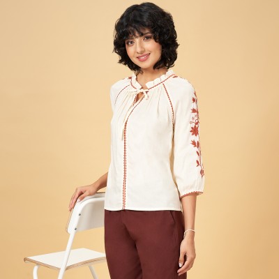 Honey By Pantaloons Casual Solid Women Beige Top