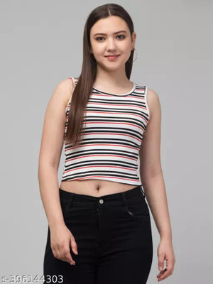 Western Darji Casual Striped Women Red Top