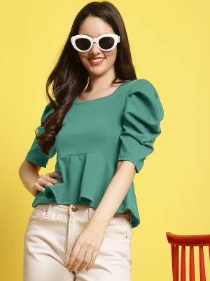 Fabflee Casual Solid Women Green Top