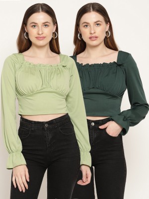 MIAZ LIFESTYLE Casual Solid Women Green, Dark Green Top