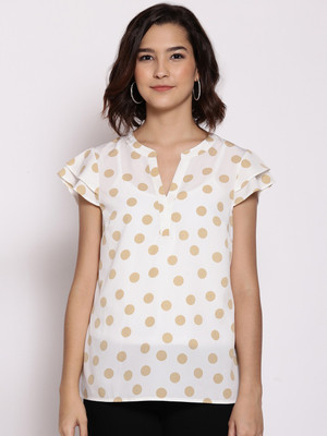 OXOLLOXO Casual Polka Print Women White Top