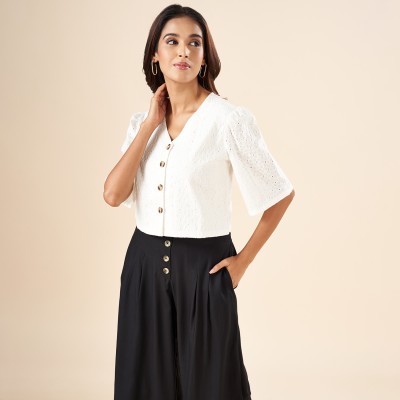 Akkriti by Pantaloons Casual Solid Women White Top