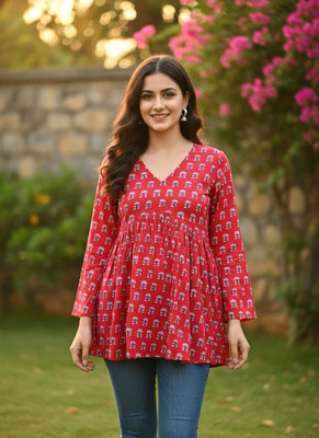 Desi Beats Casual Printed, Ethnic Motifs Women Red Top