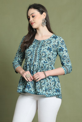 Rajnandini Casual Printed Women Green Top