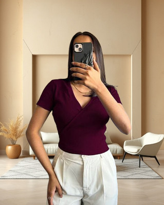 High Cloud Collection Casual Solid Women Purple Top