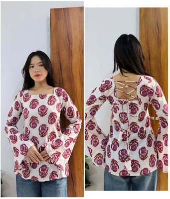 sonafashion Casual Floral Print, Printed Women White Top